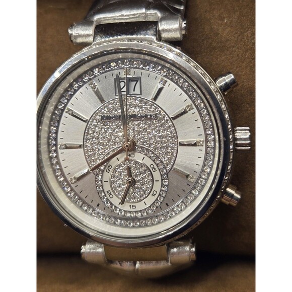 MICHAEL KORS LADIES Sawyer Chronograph Watch MK2443. RUNS - DEFECT PLEASE READ - Picture 7 of 14
